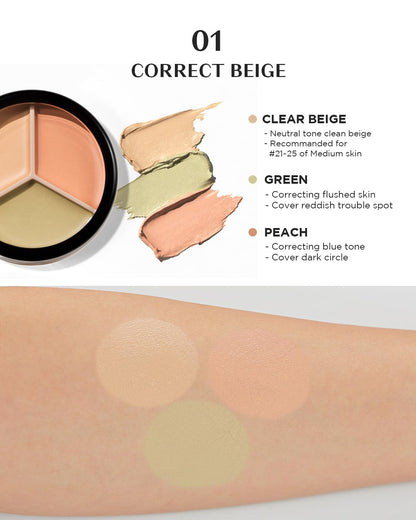 [THE SAEM] Cover Perfection Triple Pot Concealer 01. Correct Beige